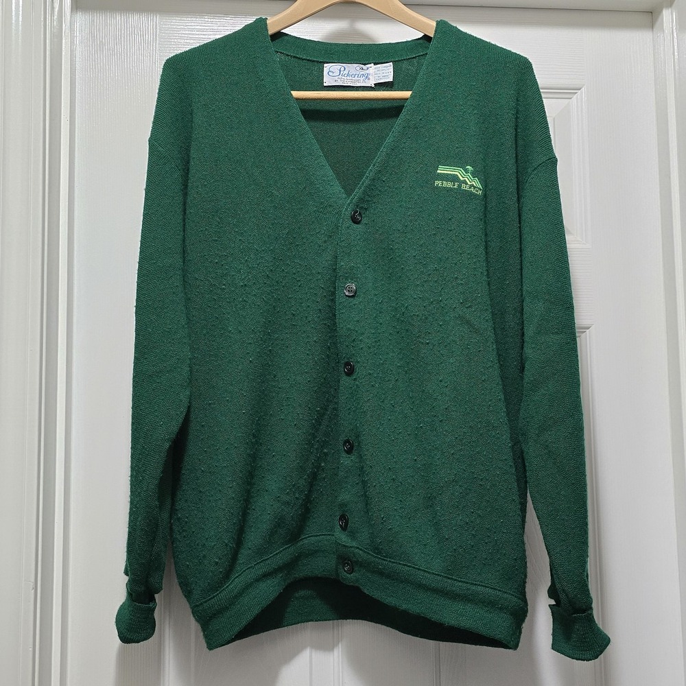 VTG Men's Pickering Pebble Beach Green Golf‎ Club Cardigan Sweater 70s Sz XL USA
